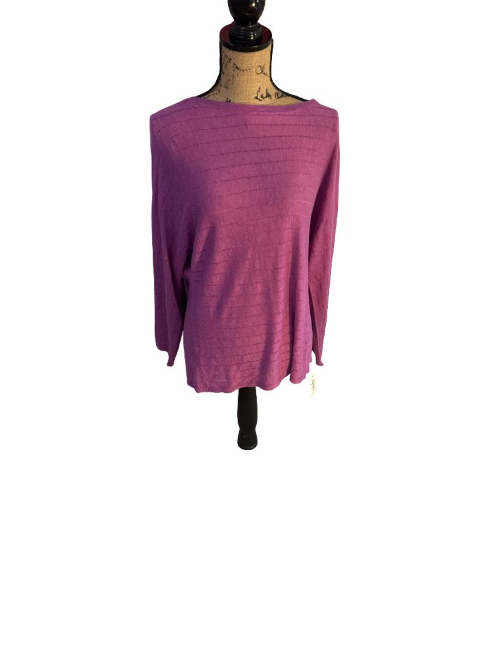 Style & Co Purple Boat Neck Top Size M Textured Horizontal Stripe Knit Pullover
